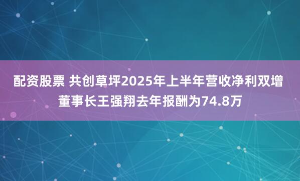 配资股票 共创草坪2025年上半年营收净利双增 董事长王强翔去年报酬为74.8万